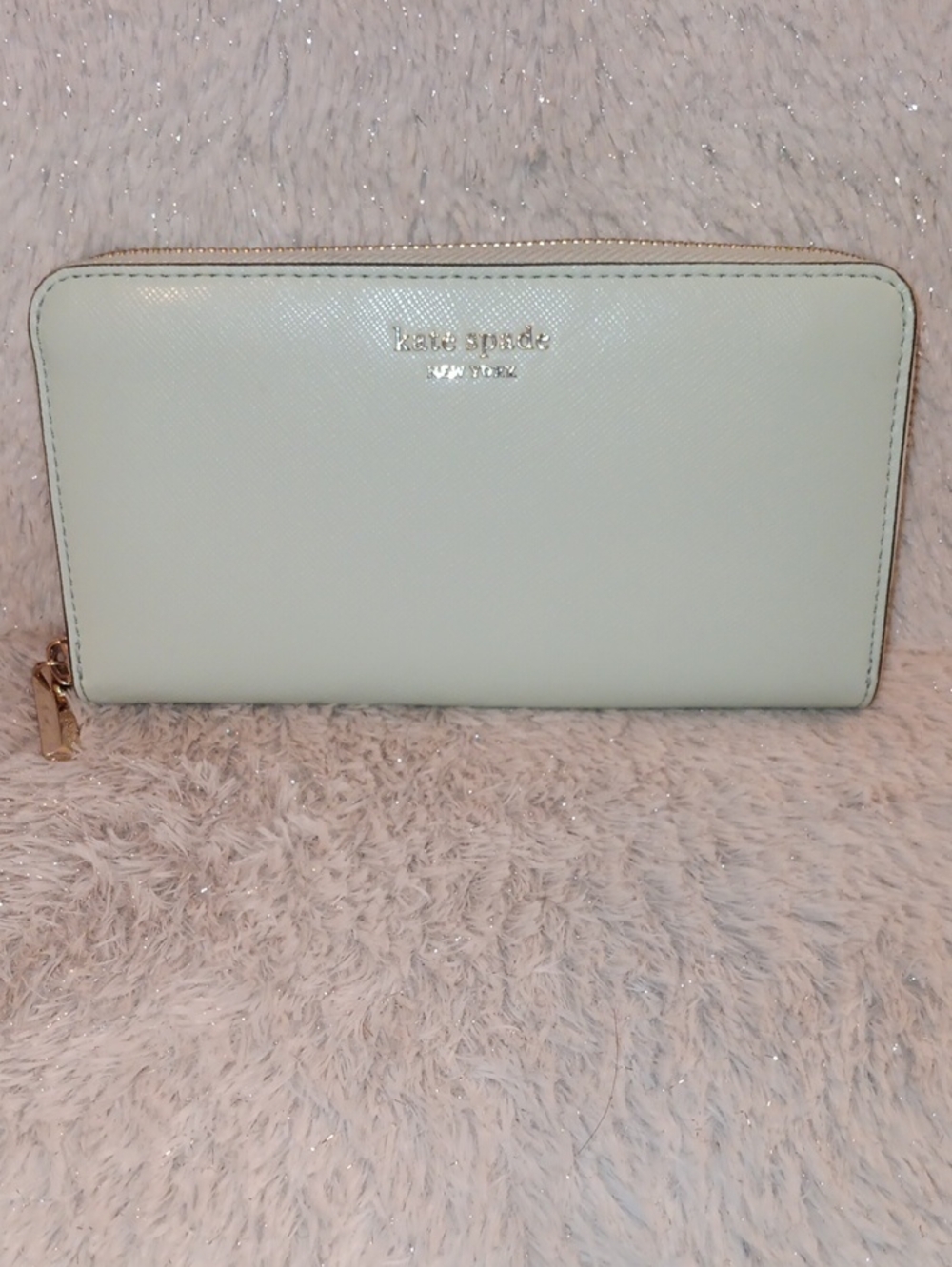 kate spade Preloved Zip-Around Leather Wallet in Mint Green with Gold Hardware